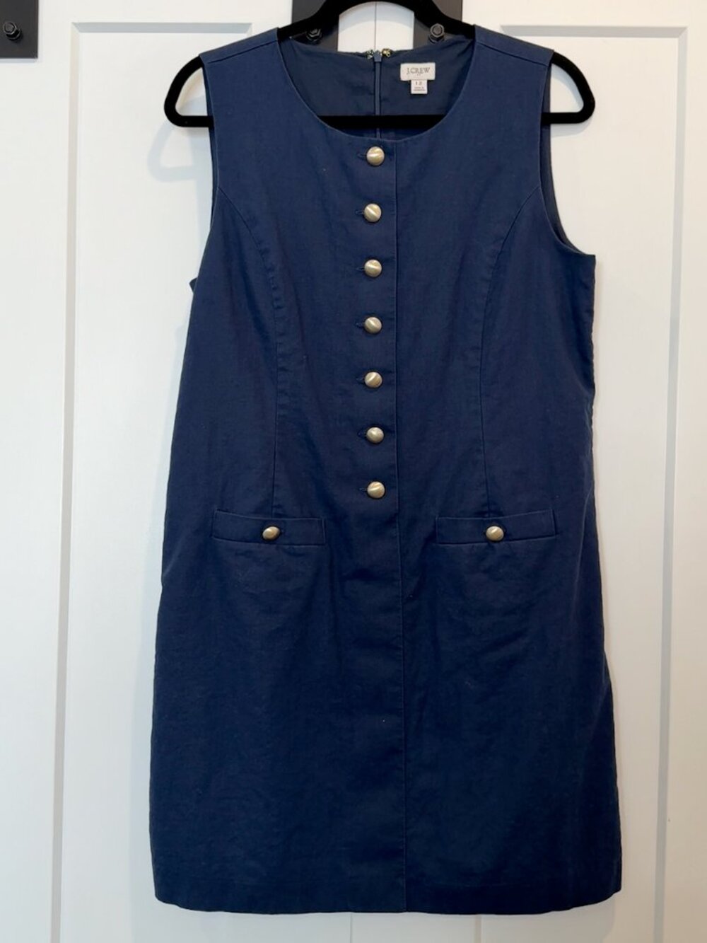 J Crew Factory Linen Blend Button Front Mini Dress Womens 12 Navy Sleeveless